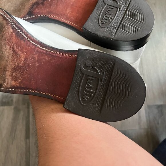 JUSTIN - WHITE LEATHER ROPPER BOOTS 7C MADE IN USA WESTERN - Picture 10 of 10